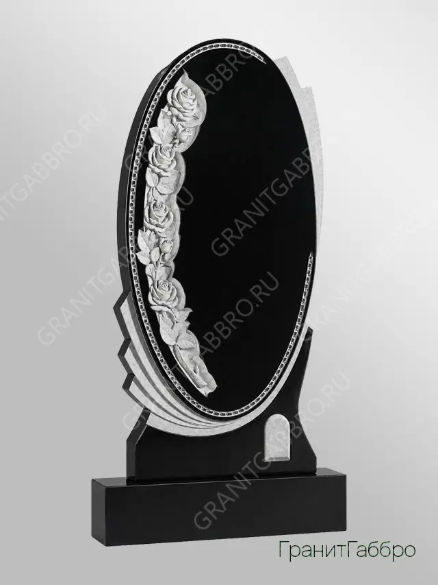 Овальный памятник с резными розами из гранита