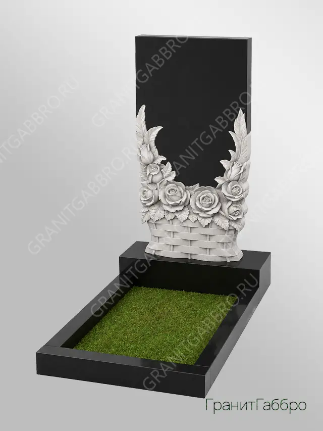 Памятник с корзиной роз из гранита